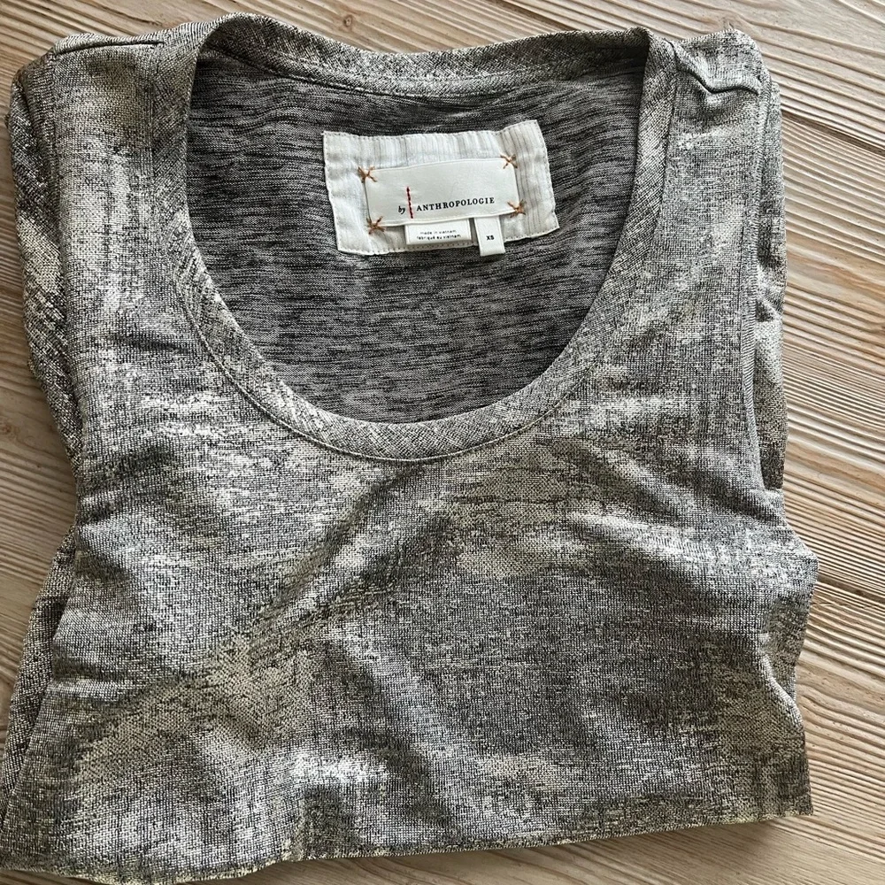 Anthropologie Metallic Flutter Sleeve Top | Holiday Sparkle - Picture 5 of 5